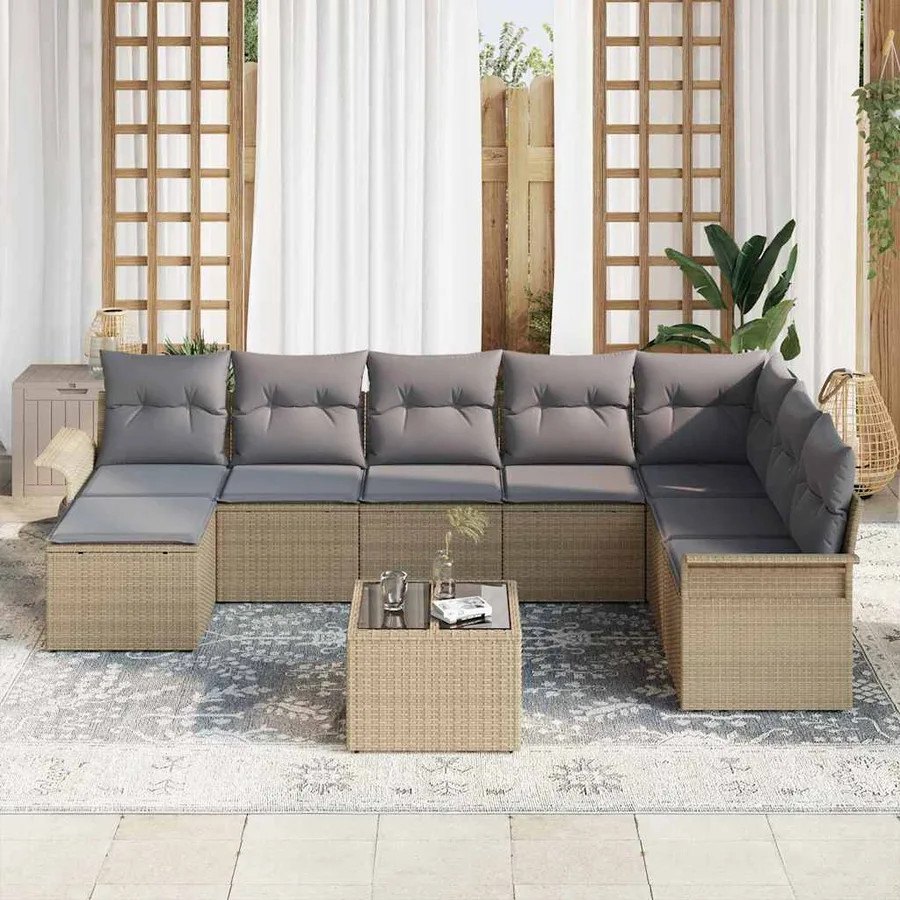 Ensemble de canapé de jardin avec coussin 9 pcs Noir Poly rotin - 3