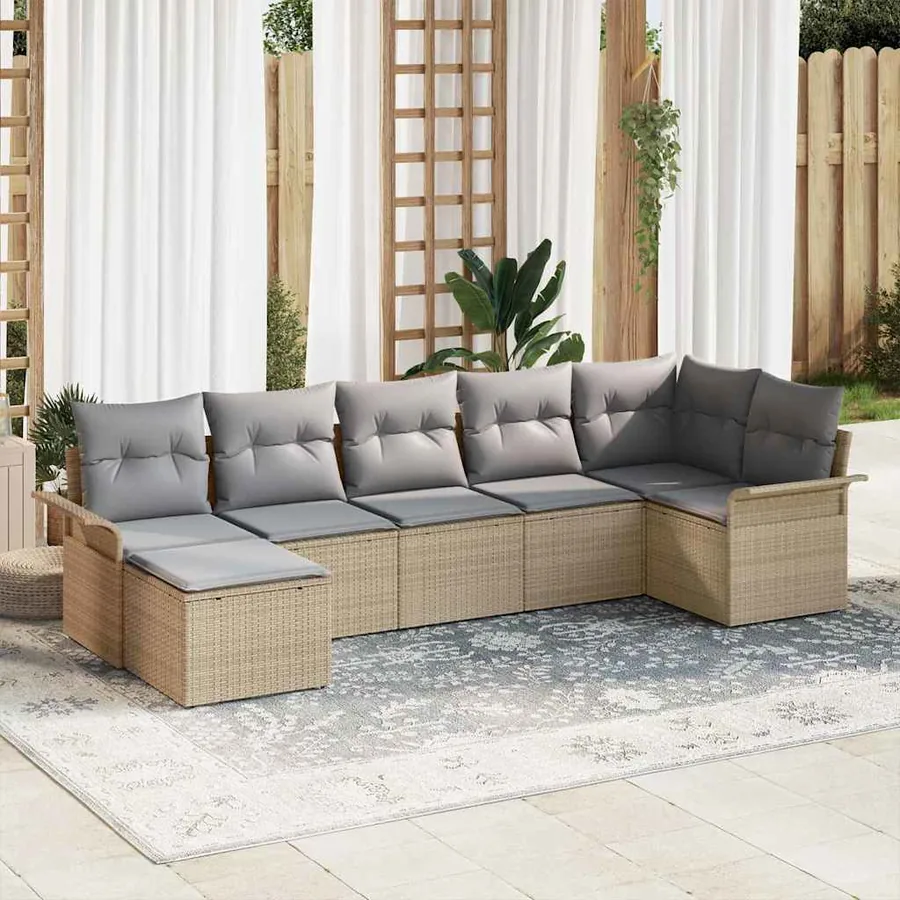 Ensemble de canapé de jardin 7 pcs Beige polyrotin