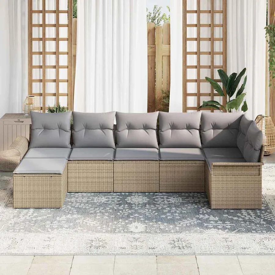 Ensemble de canapé de jardin 7 pcs Beige polyrotin - 3