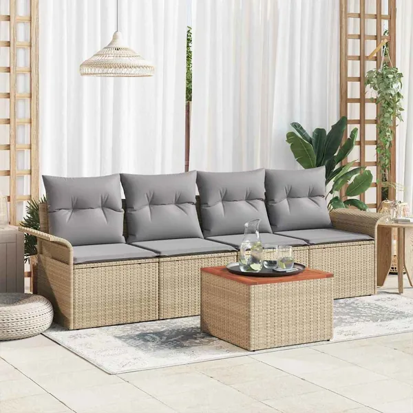 Ensemble de canapé de jardin 5 pcs Beige et Gris clair