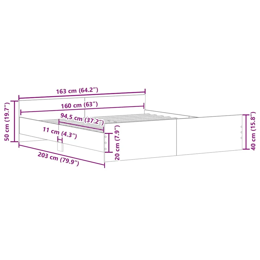 Cadre de lit sans matelas chêne marron 160x200 cm - 10