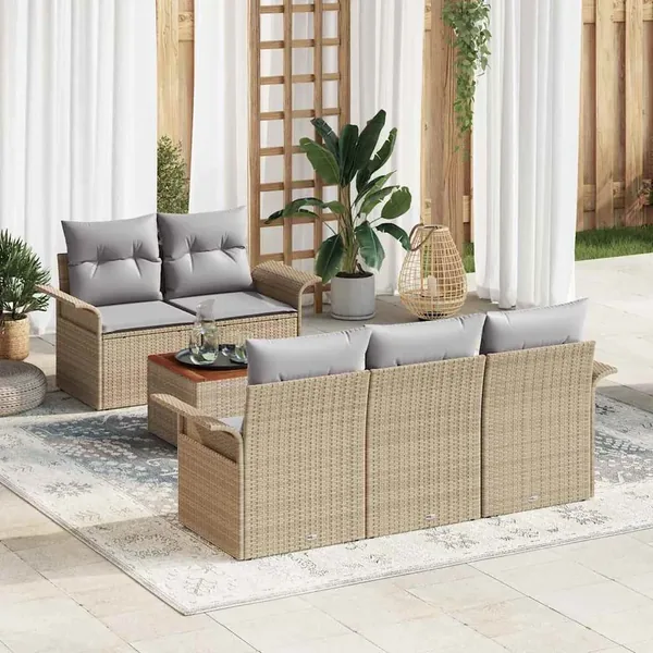 Ensemble de canapé de jardin 6 pcs Beige et Gris clair