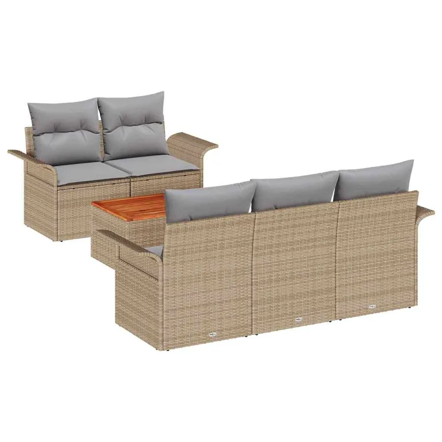 Ensemble de canapé de jardin 6 pcs Beige et Gris clair - 2