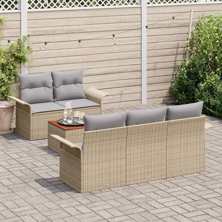 Ensemble de canapé de jardin 6 pcs Beige et Gris clair - 3