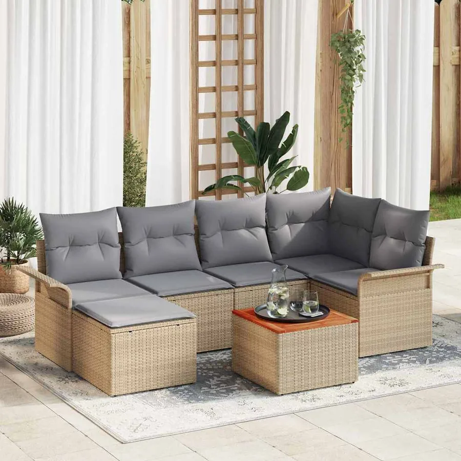 Ensemble de canapé de jardin 7 pcs Beige et Gris clair