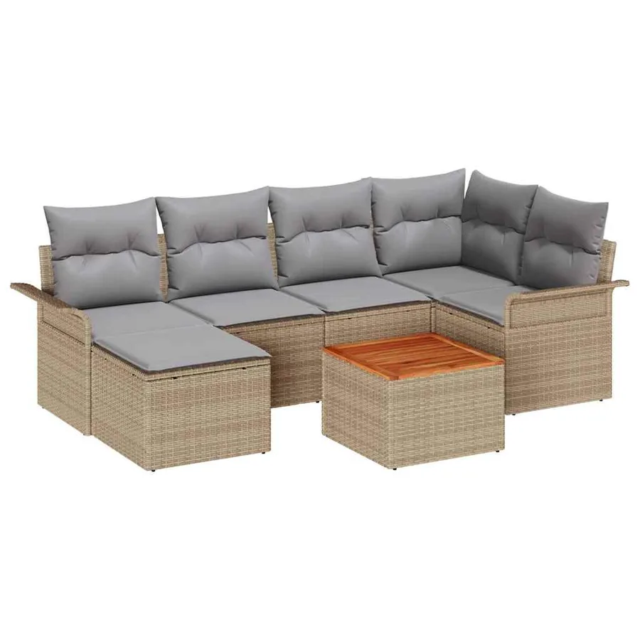 Ensemble de canapé de jardin 7 pcs Beige et Gris clair - 2