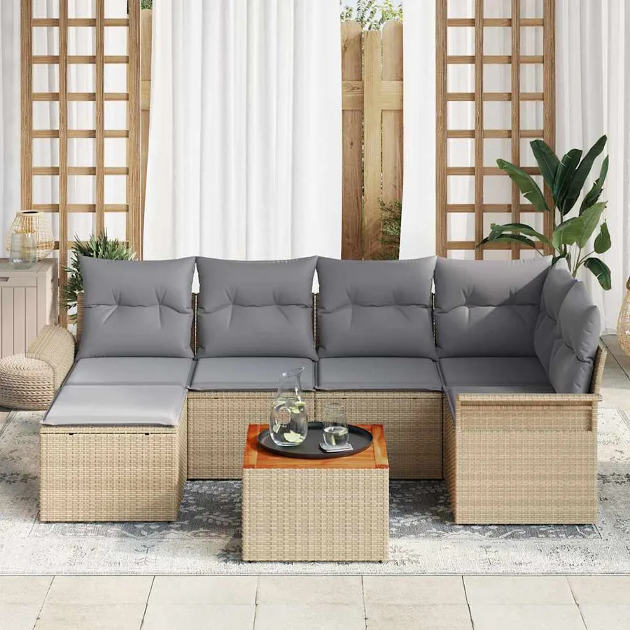 Ensemble de canapé de jardin 7 pcs Beige et Gris clair - 3