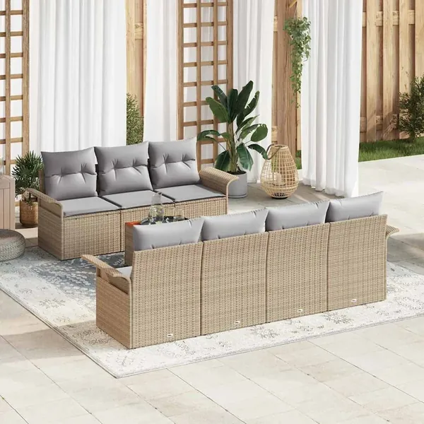 Ensemble de canapé de jardin 8 pcs Beige et Gris clair