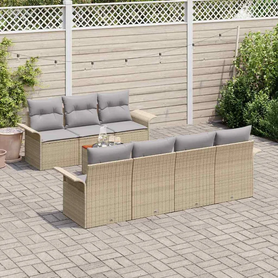 Ensemble de canapé de jardin 8 pcs Beige et Gris clair - 3