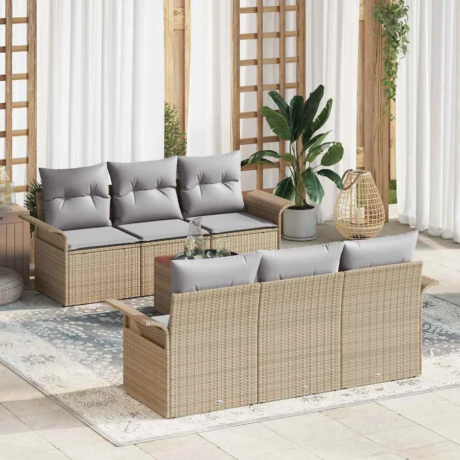 Ensemble de canapé de jardin 7 pcs Beige et Gris clair