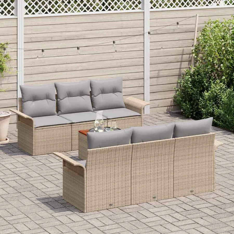 Ensemble de canapé de jardin 7 pcs Beige et Gris clair - 3