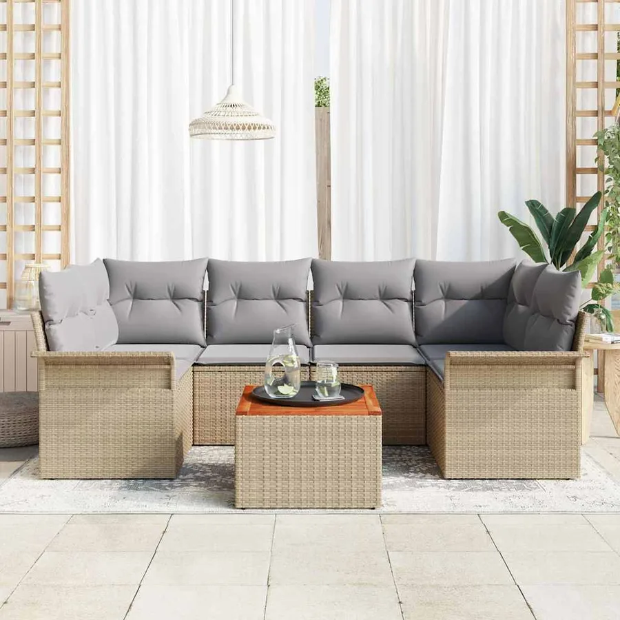 Ensemble de canapé de jardin 7 pcs Beige et Gris clair - 3