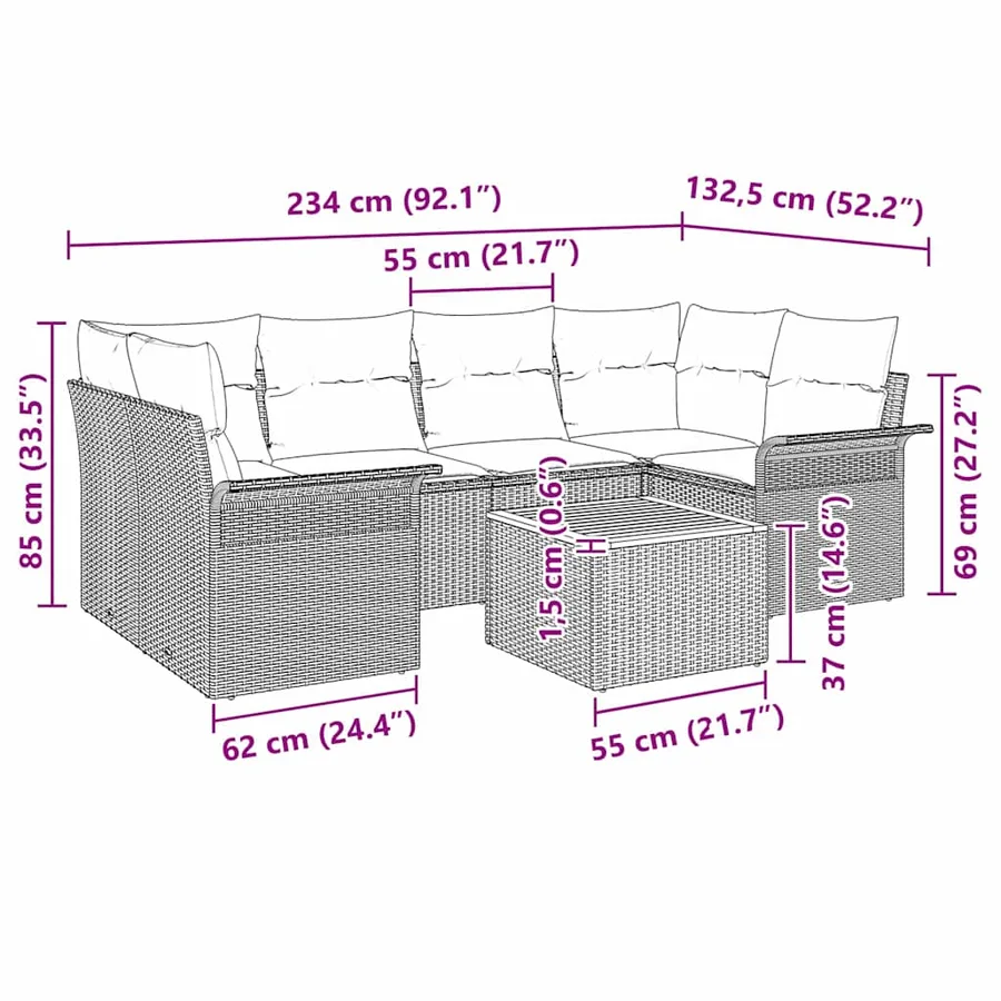 Ensemble de canapé de jardin 7 pcs Beige et Gris clair - 9