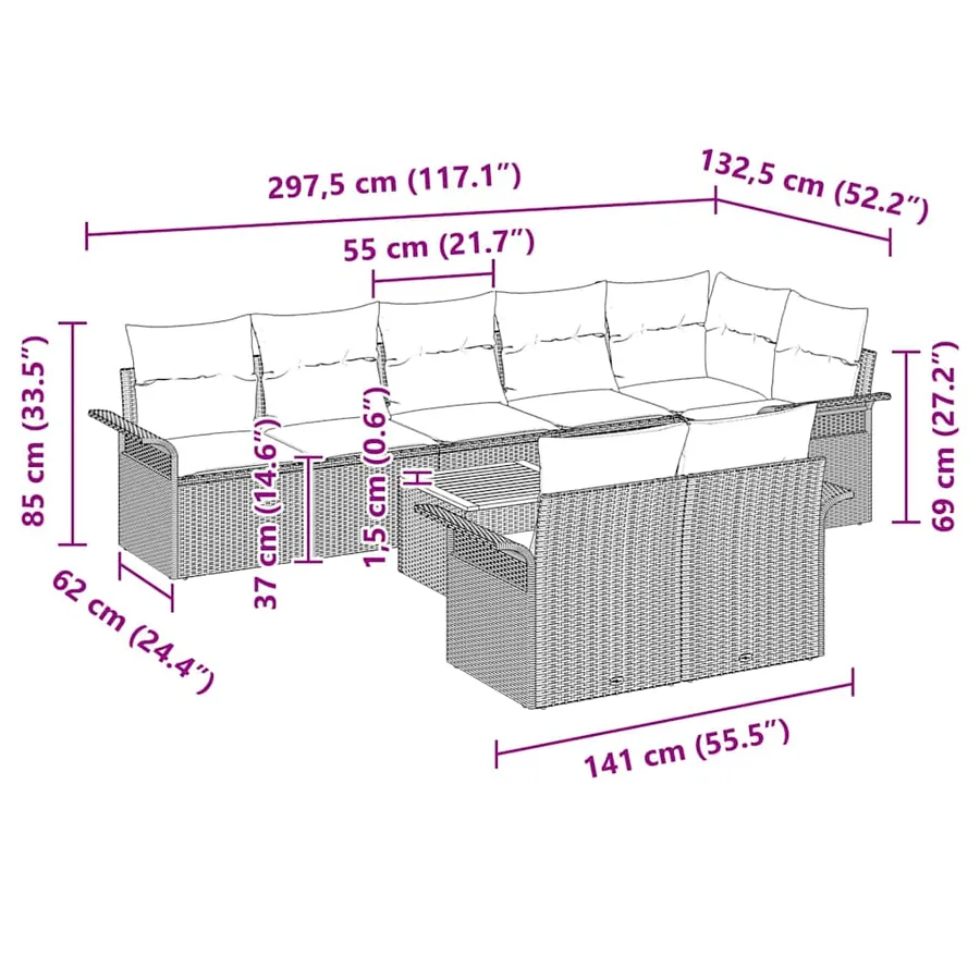 Ensemble de canapé de jardin 9 pcs Beige et Gris clair - 13