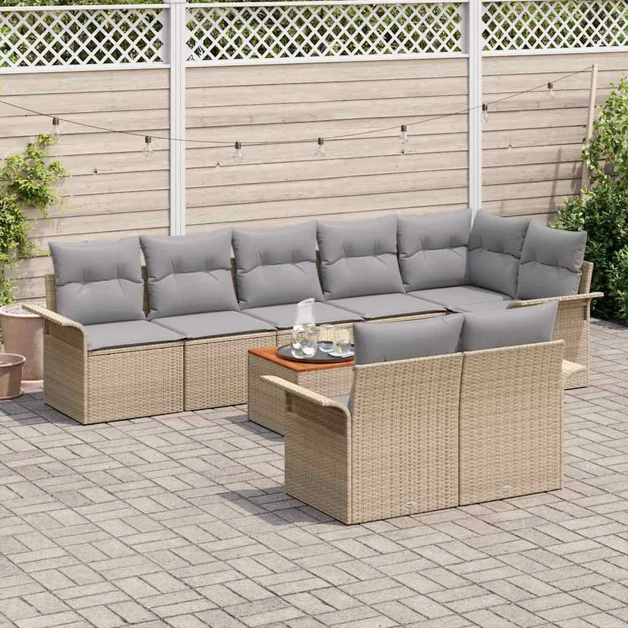 Ensemble de canapé de jardin 9 pcs Beige et Gris clair - 3