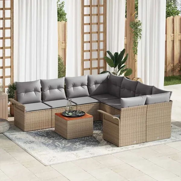 Ensemble de canapé de jardin 9 pcs Beige et Gris clair