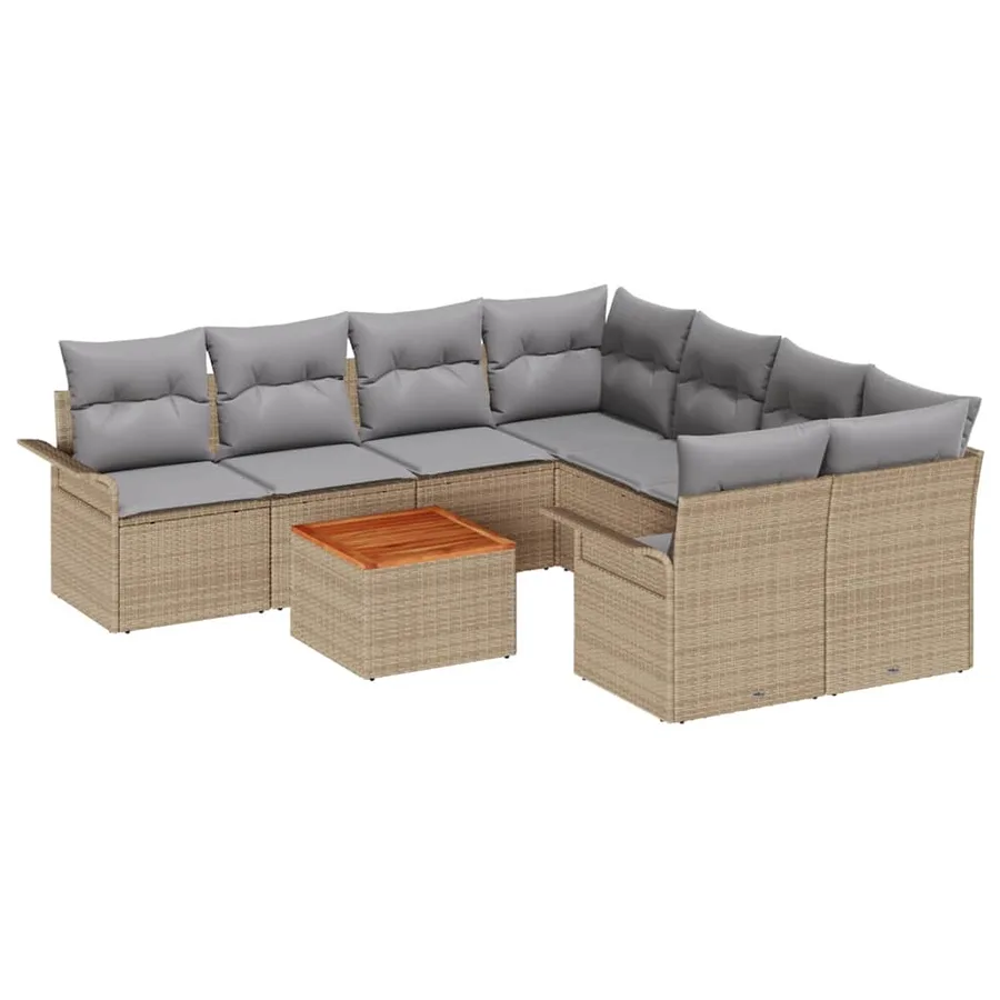 Ensemble de canapé de jardin 9 pcs Beige et Gris clair - 2