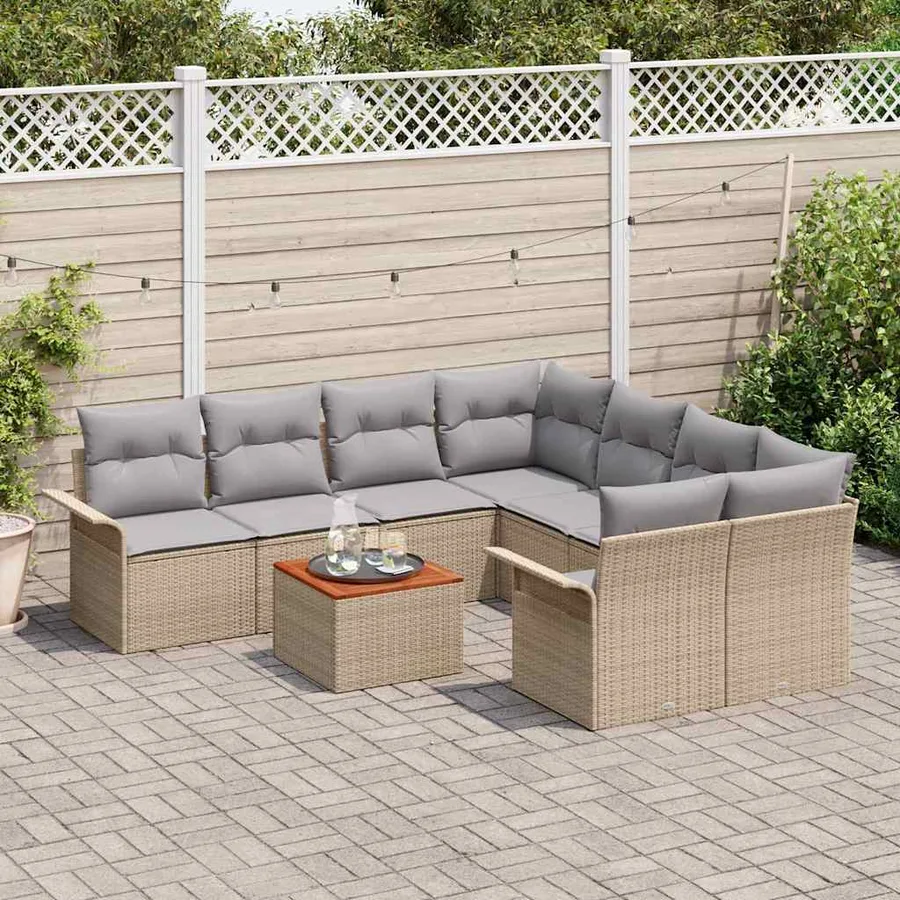 Ensemble de canapé de jardin 9 pcs Beige et Gris clair - 3
