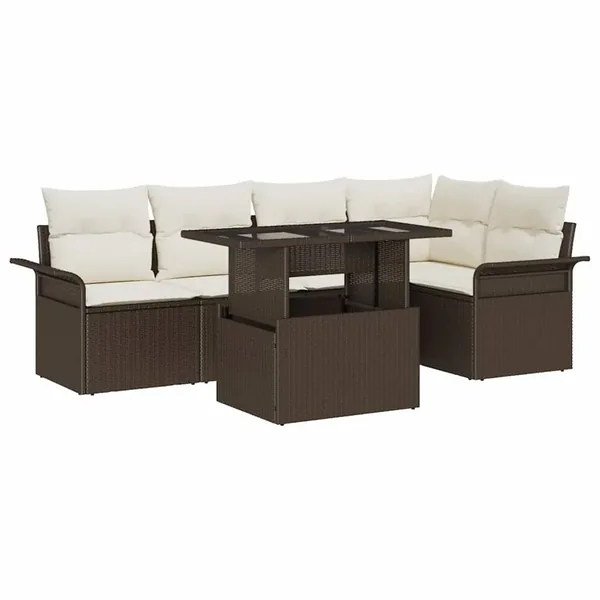 Ensemble de canapé de jardin 6 pcs Marron Poly rotin