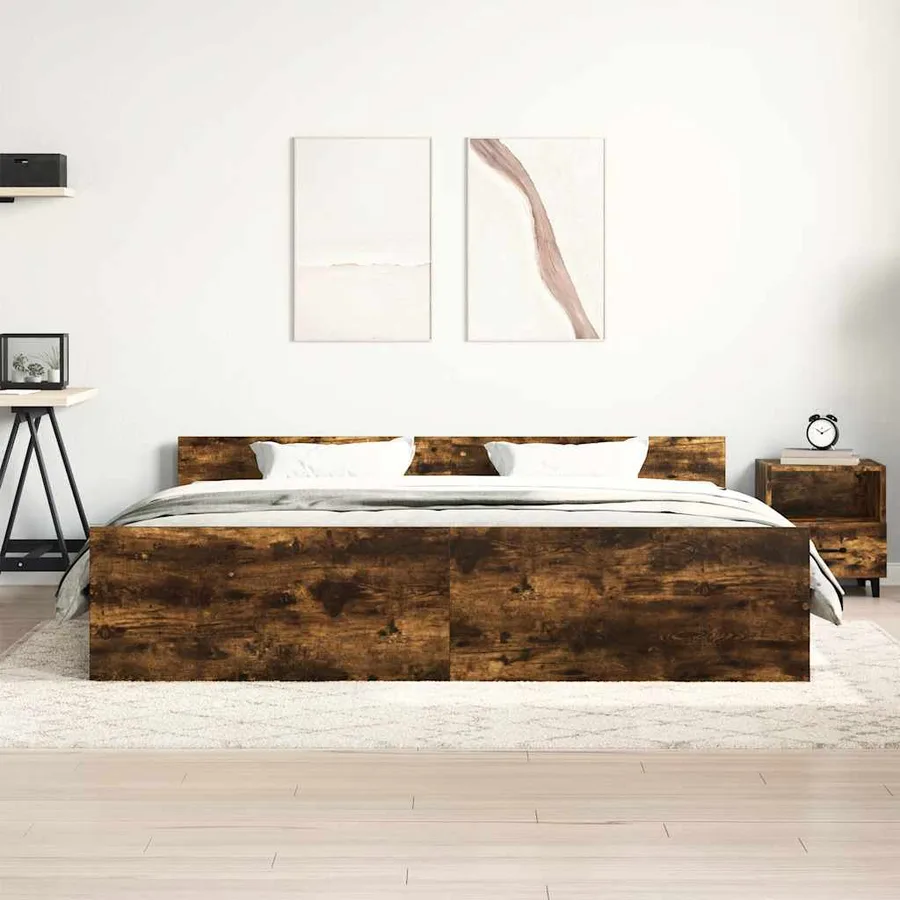 Cadre de lit sans matelas chêne fumé 160x200 cm - 3