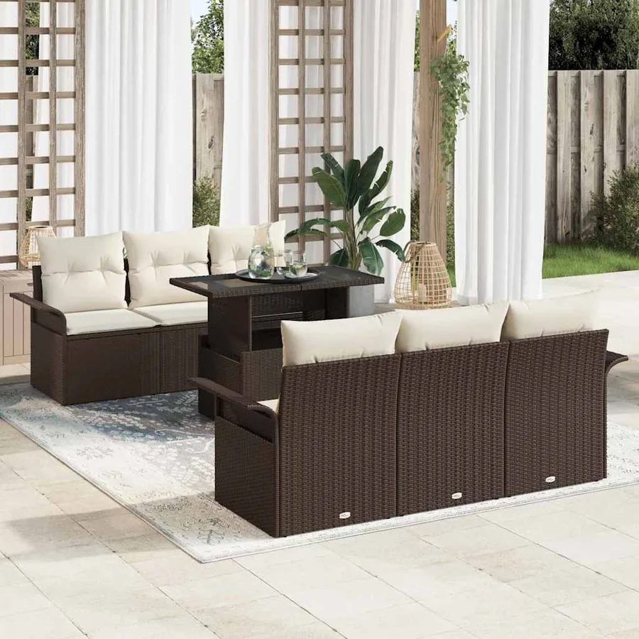 Ensemble de canapé de jardin 7 pcs Marron Poly rotin