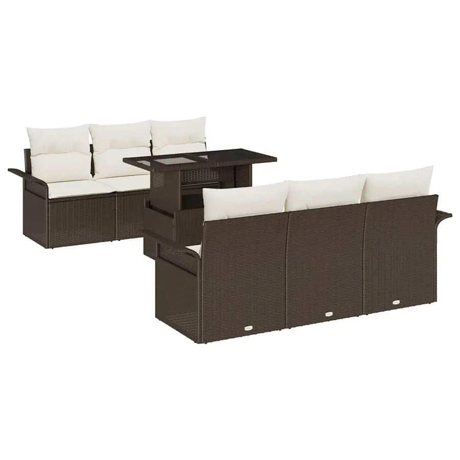 Ensemble de canapé de jardin 7 pcs Marron Poly rotin - 2