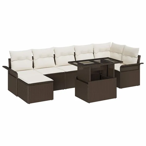 Ensemble de canapé de jardin 8 pcs Marron Poly rotin