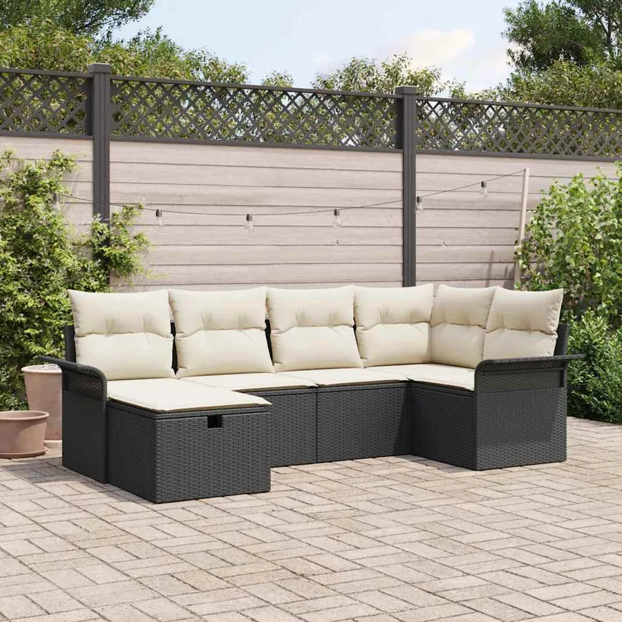 Ensemble de canapé de jardin 6 pcs Noir et Crème polyrotin