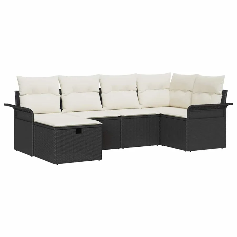 Ensemble de canapé de jardin 6 pcs Noir et Crème polyrotin - 2