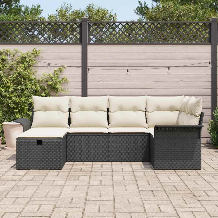 Ensemble de canapé de jardin 6 pcs Noir et Crème polyrotin - 3