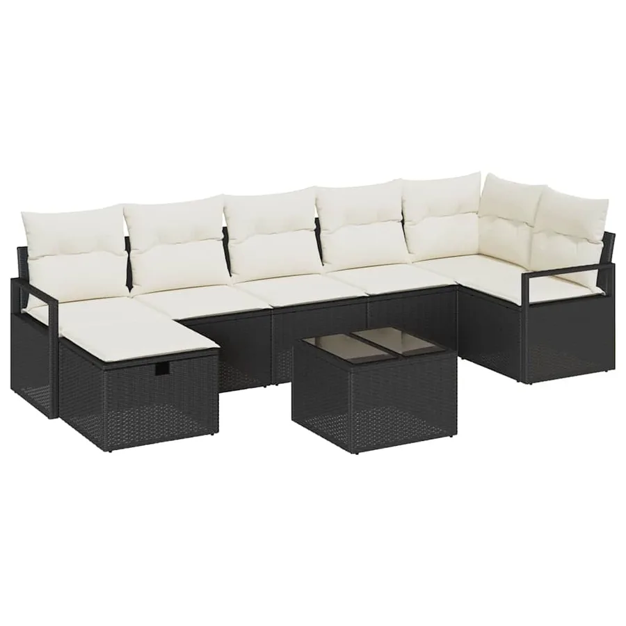 Ensemble de Canapés avec coussin 8 pcs Noir et Crème polyrotin - 2