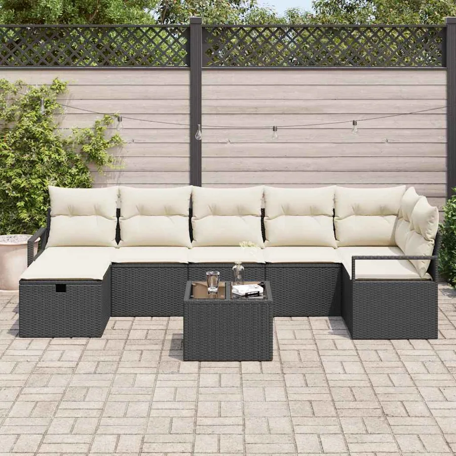 Ensemble de Canapés avec coussin 8 pcs Noir et Crème polyrotin - 3