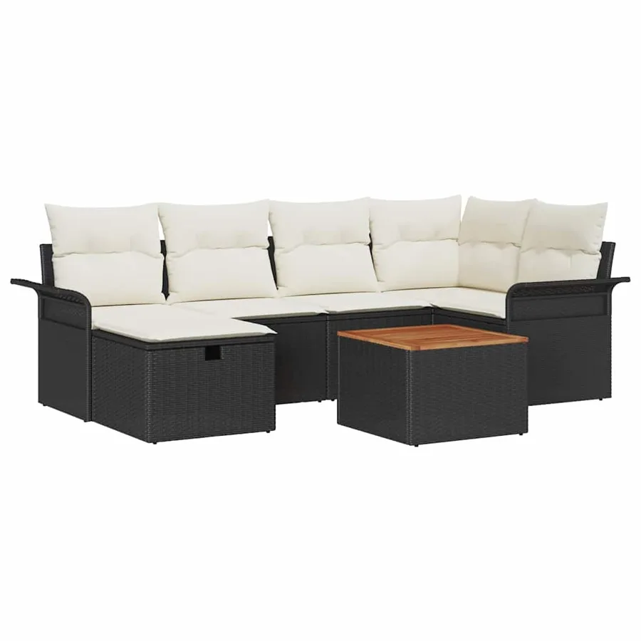 Ensemble de canapé de jardin avec coussin 7 pcs Noir polyrotin - 2