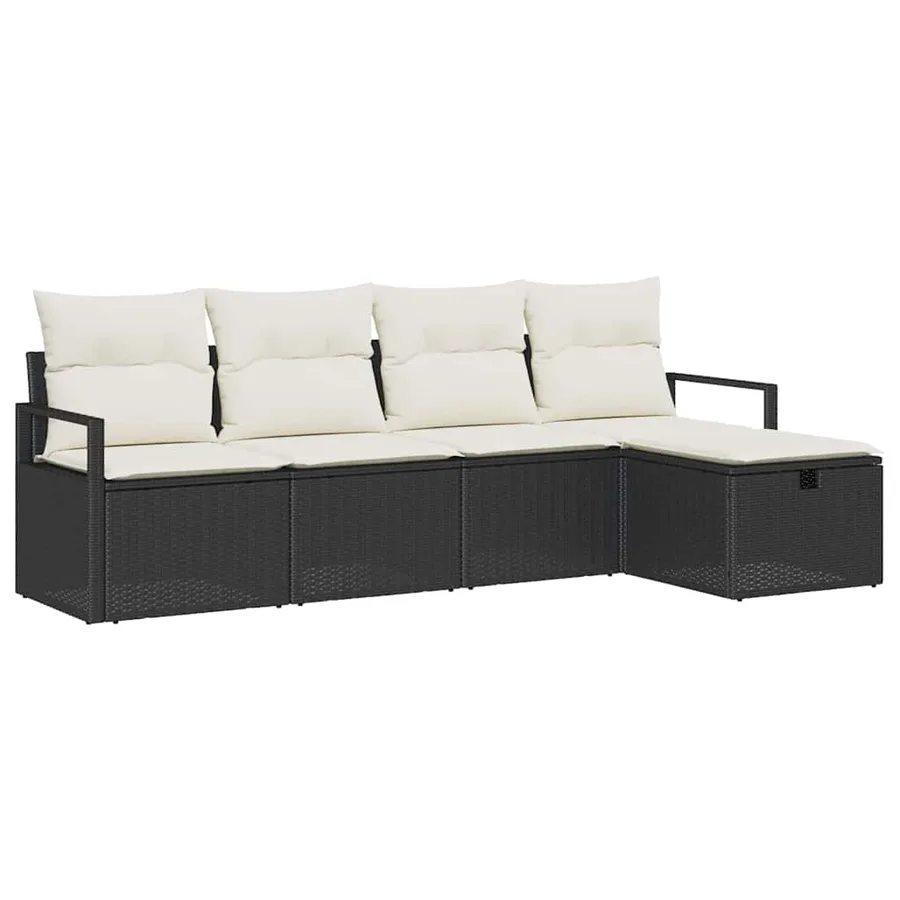 Ensemble de Canapés avec coussin 5 pcs Noir et Crème polyrotin - 2