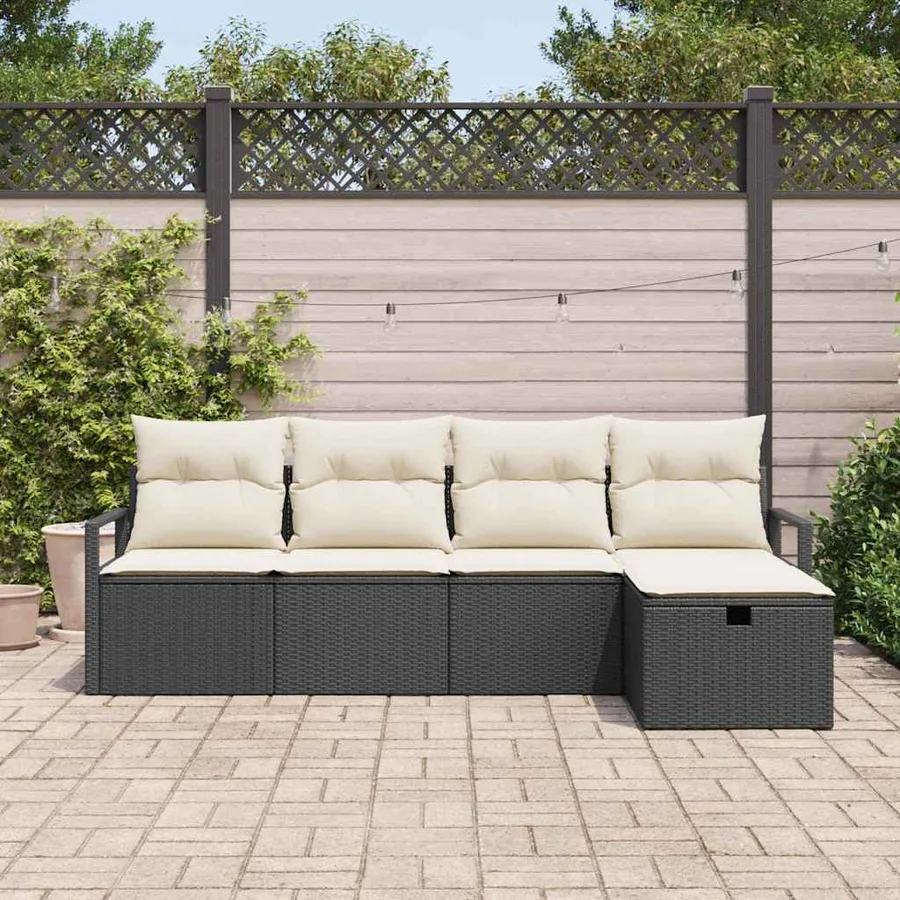 Ensemble de Canapés avec coussin 5 pcs Noir et Crème polyrotin - 3