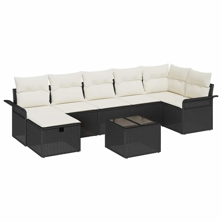 Ensemble de canapé de jardin 8 pcs Noir et Crème polyrotin - 2