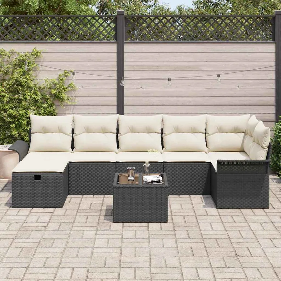 Ensemble de canapé de jardin 8 pcs Noir et Crème polyrotin - 3