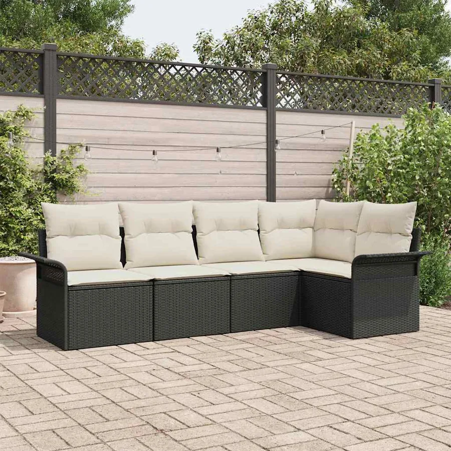 Ensemble de canapé de jardin avec coussin 5 pcs Noir polyrotin