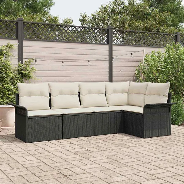Ensemble de canapé de jardin avec coussin 5 pcs Noir polyrotin