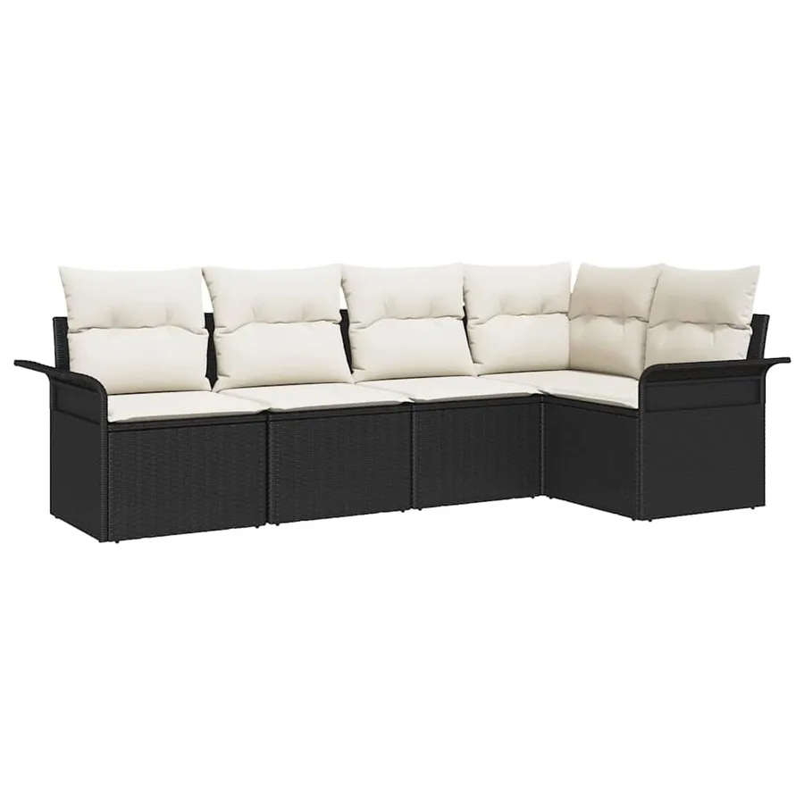 Ensemble de canapé de jardin avec coussin 5 pcs Noir polyrotin - 2