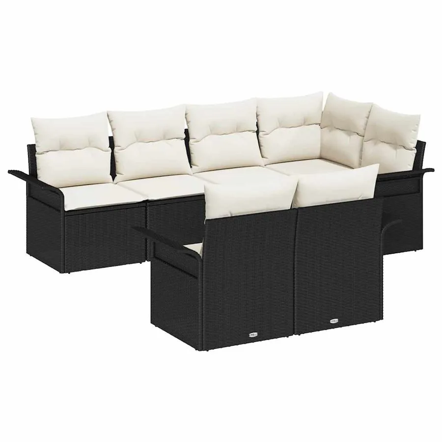 Ensemble de canapé de jardin avec coussin 7 pcs Noir polyrotin - 2