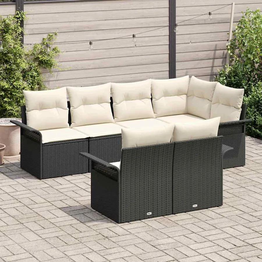 Ensemble de canapé de jardin avec coussin 7 pcs Noir polyrotin - 3
