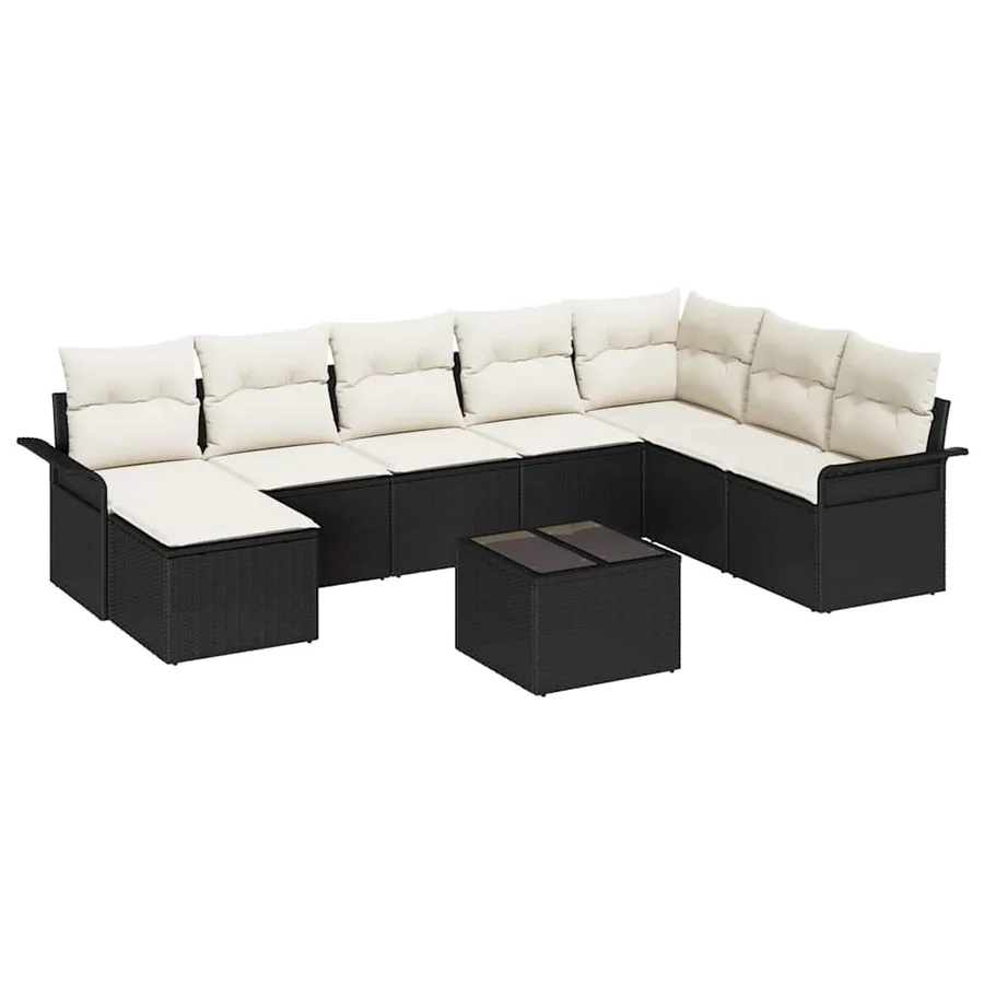 Ensemble de canapé de jardin avec coussin 9 pcs Noir Poly rotin - 2