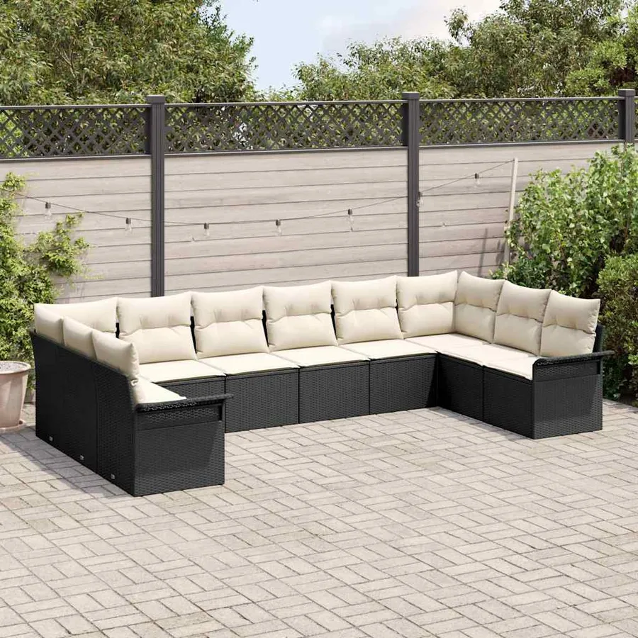 Ensemble de canapé de jardin avec coussin 10 pcs Noir polyrotin - 3