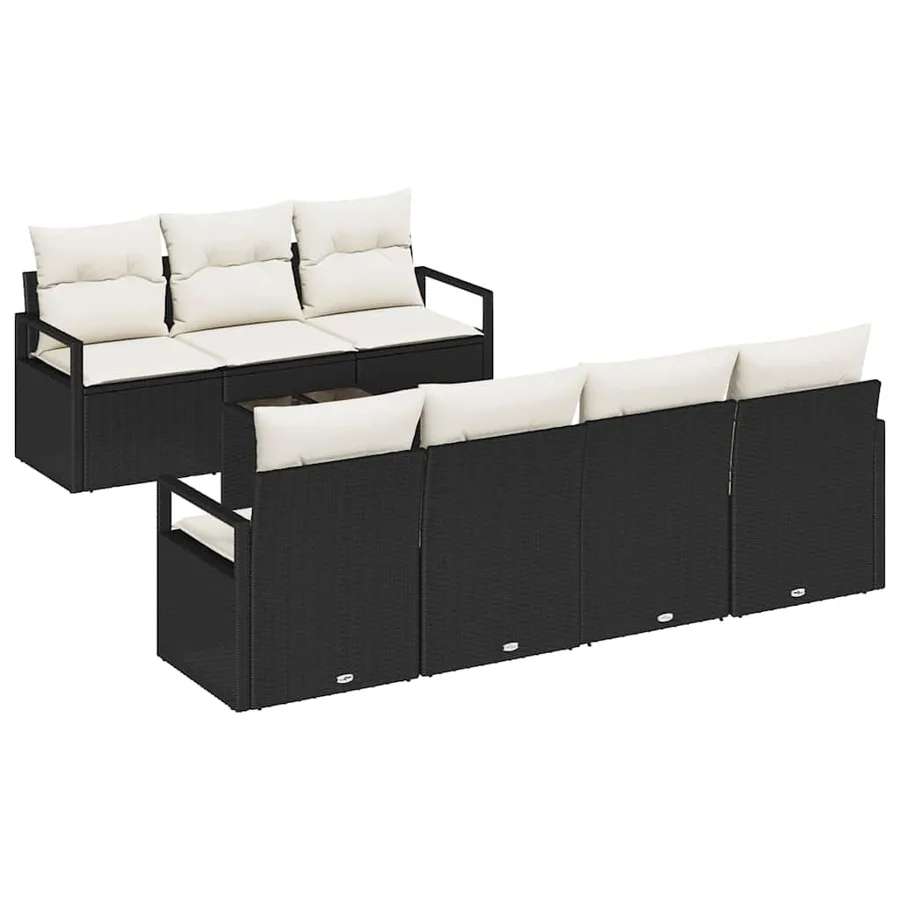 Ensemble de Canapés avec coussin 8 pcs Noir et Crème polyrotin - 2