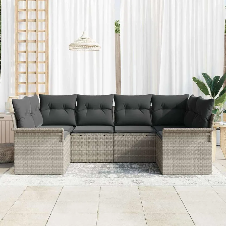 Ensemble de canapé de jardin 6 pcs Gris clair polyrotin - 3
