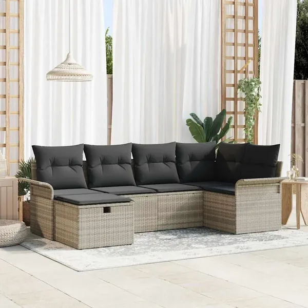 Ensemble de canapé de jardin 6 pcs Gris clair polyrotin