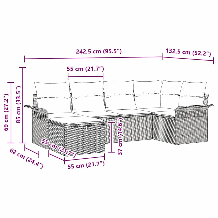Ensemble de canapé de jardin 6 pcs Gris clair polyrotin - 10