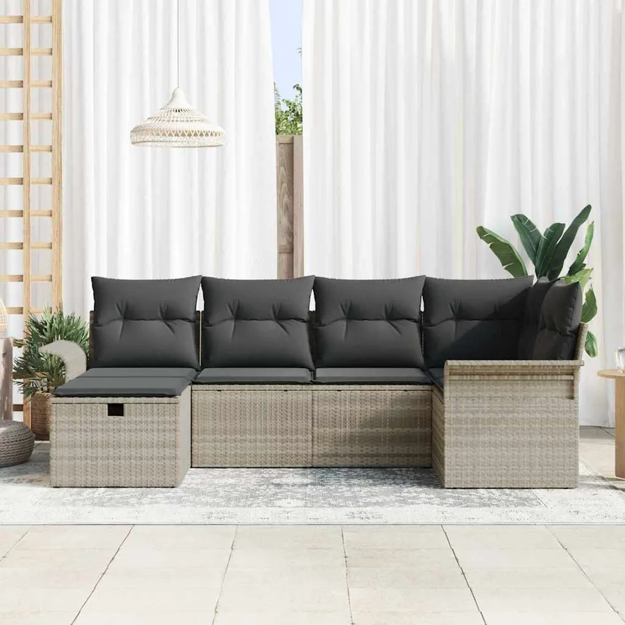 Ensemble de canapé de jardin 6 pcs Gris clair polyrotin - 3