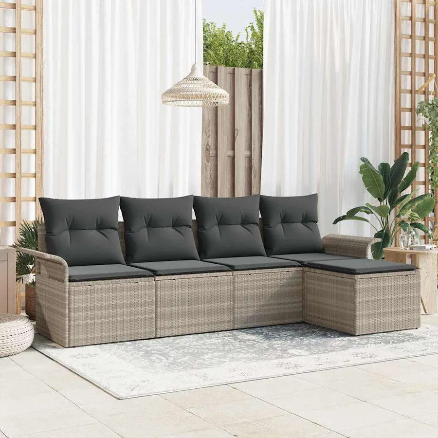 Canapé d’extérieur avec coussin 5 pcs Gris clair polyrotin